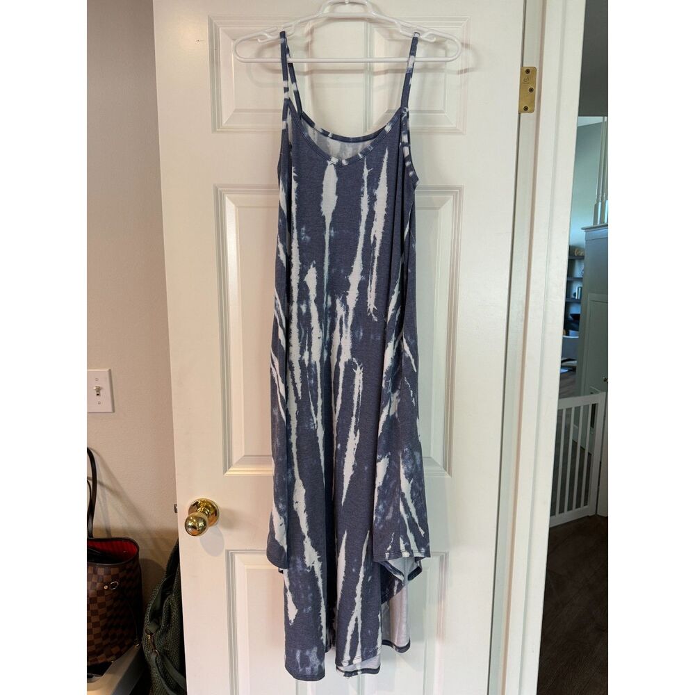 Women's PEYTON JENSEN Kalia Blue White Maxi Spaghetti Strap Dress, Size Medium